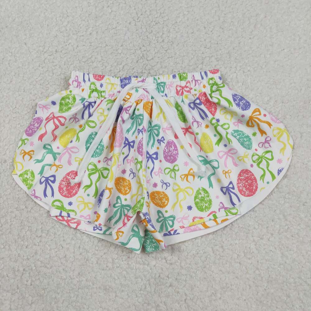 SS0822 Colorful easter bows egg flowers prints girl yoga  shorts