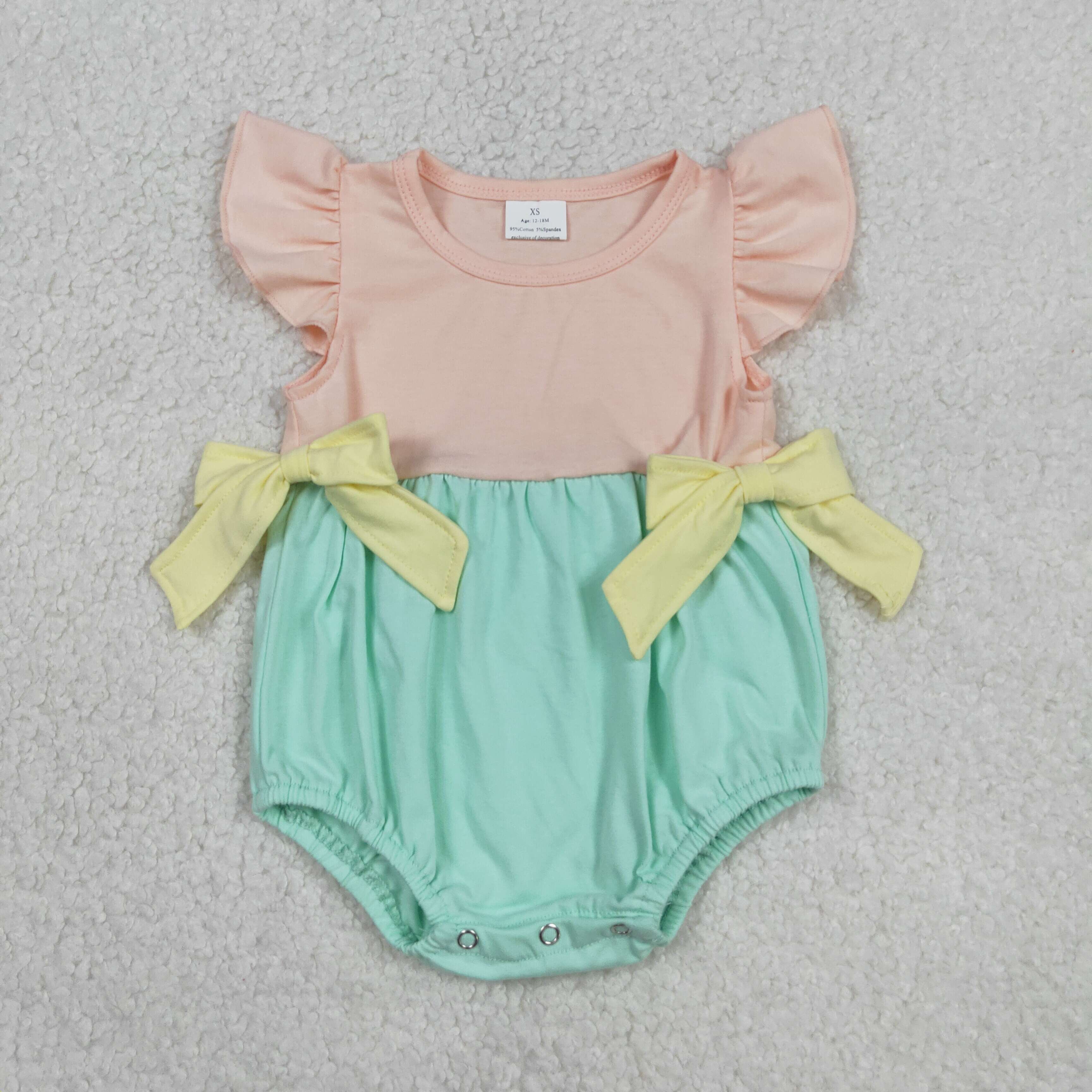 SR3662 Orange green solid patchwork short sleeve Romper
