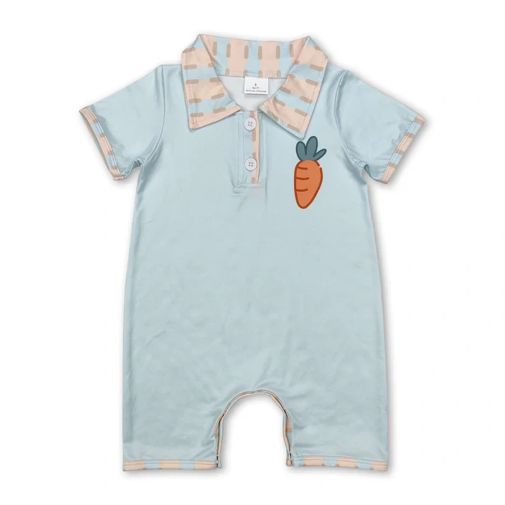 SR2226  Blue Easter Carrot embroidery short sleeve Girl Romper