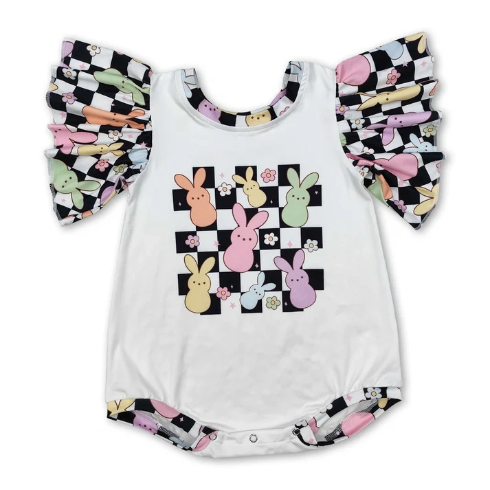 SR2227 plaid  Easter bunny  short sleeve Girl Romper