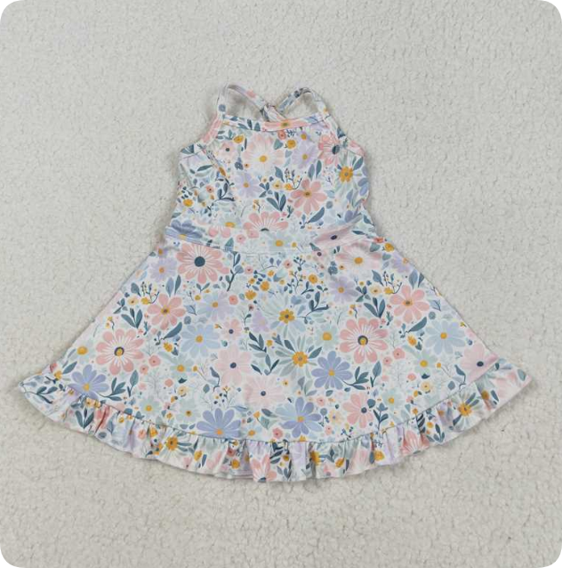 GSD2281 Colorful Flower and Leaf Yoga Sleeveless Dress