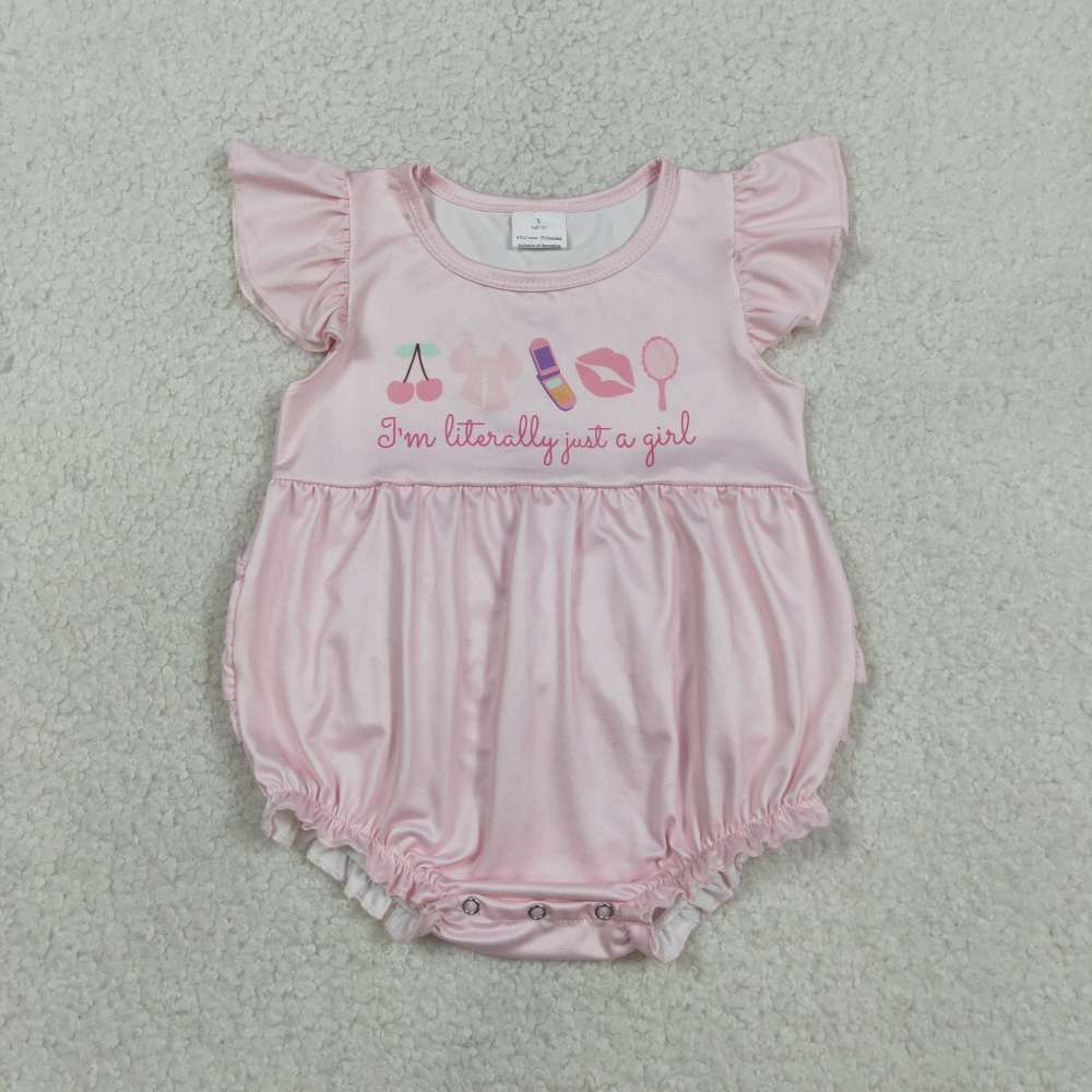 SR3825  PINK I'm litterly a girl flying sleeve Romper