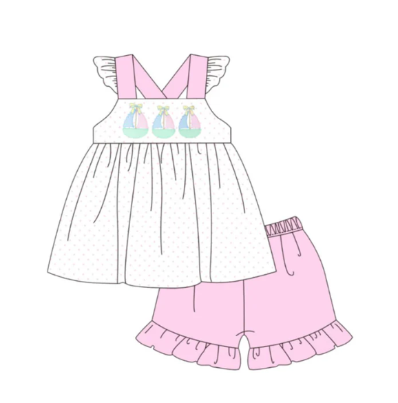 Baby Girls Pink Polka Dots Boats Tunic Ruffle Short Clothes Sets Preorder