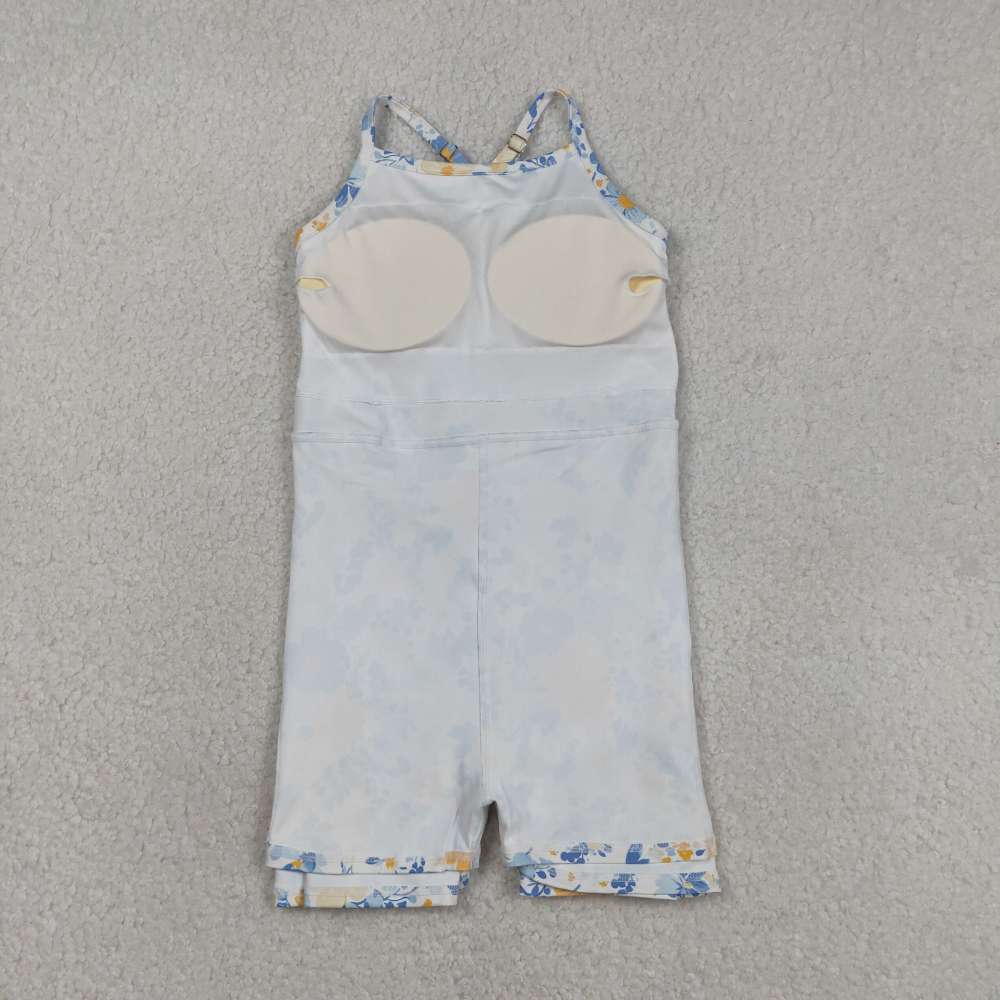 GSD3565  RTS Yellow blue flowers active girl yoga dress