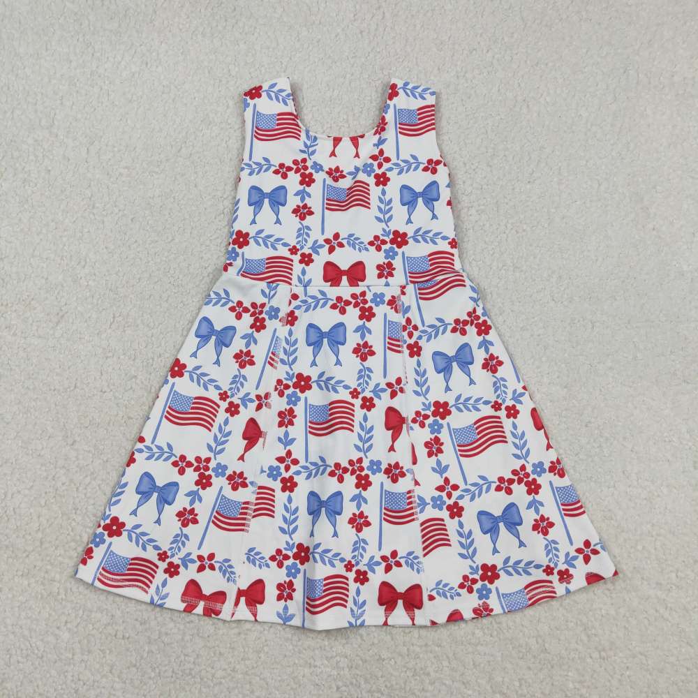 GSD3500  RTS 4TH OF JULY Flag flowers girl yoga dress