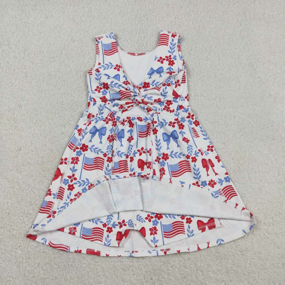 GSD3500  RTS 4TH OF JULY Flag flowers girl yoga dress
