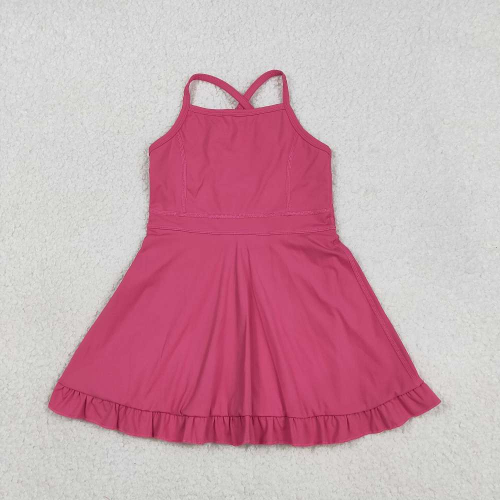 S0727 RTS Hot pink  solid active girl yoga dress