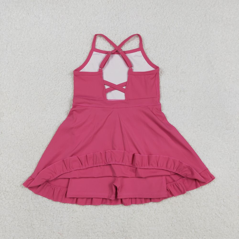 S0727 RTS Hot pink  solid active girl yoga dress