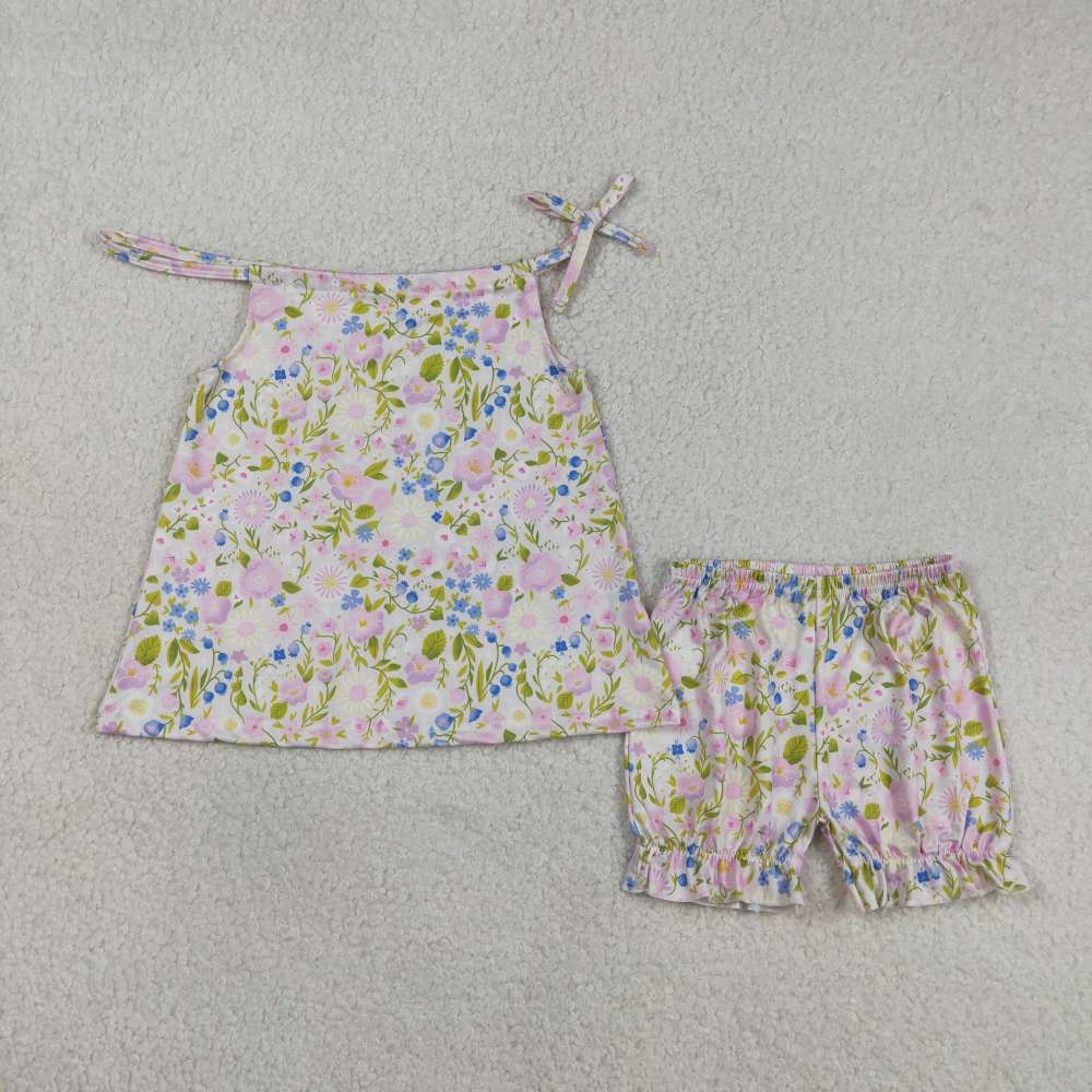 GSSO2778  Pink purple flowers Print sleeveless girl outfits