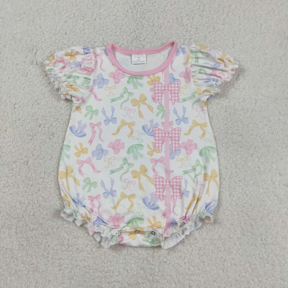 SR3672 colorful bows print ruffle sleeve Romper