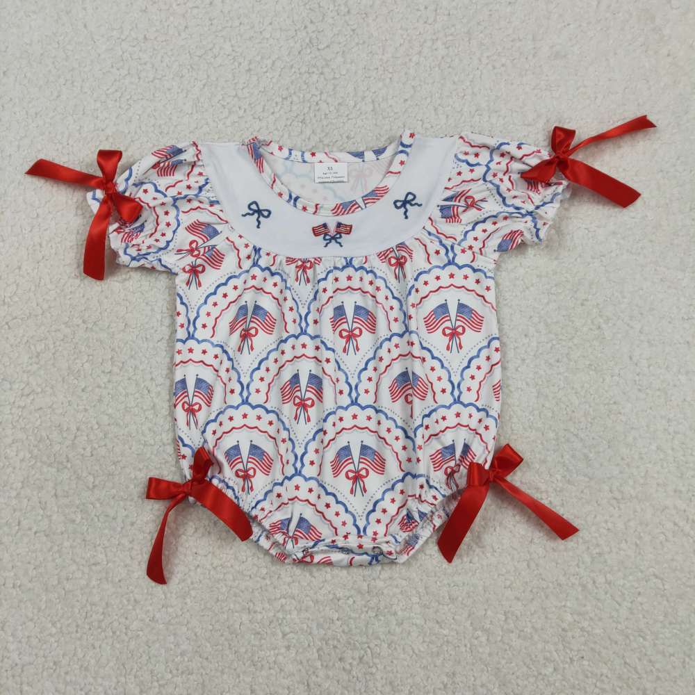 SR3887 red blue 4th of july flag short sleeve Romper