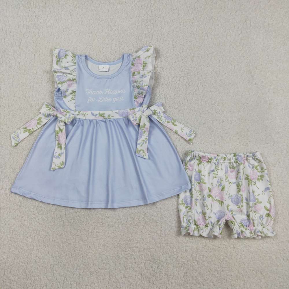 GSSO2846 Thank heaven for little girls Print flying sleeve girl outfits