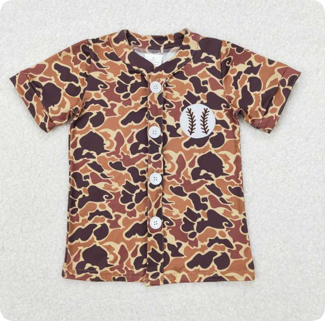 BT1102 Embroidered baseball brown camouflage short-sleeved top