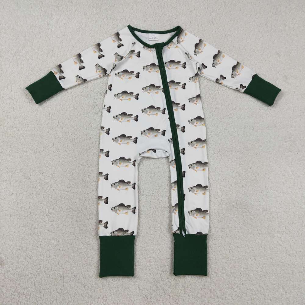 LR2531 Green Fish pattern long sleeve Romper
