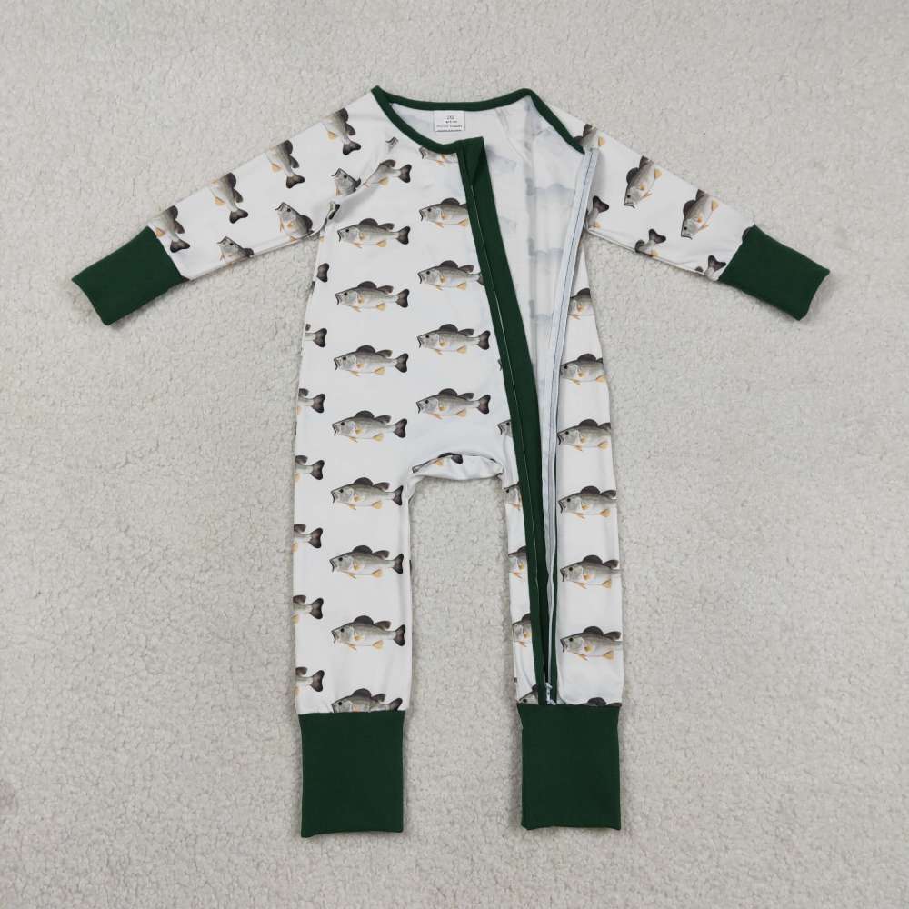LR2531 Green Fish pattern long sleeve Romper