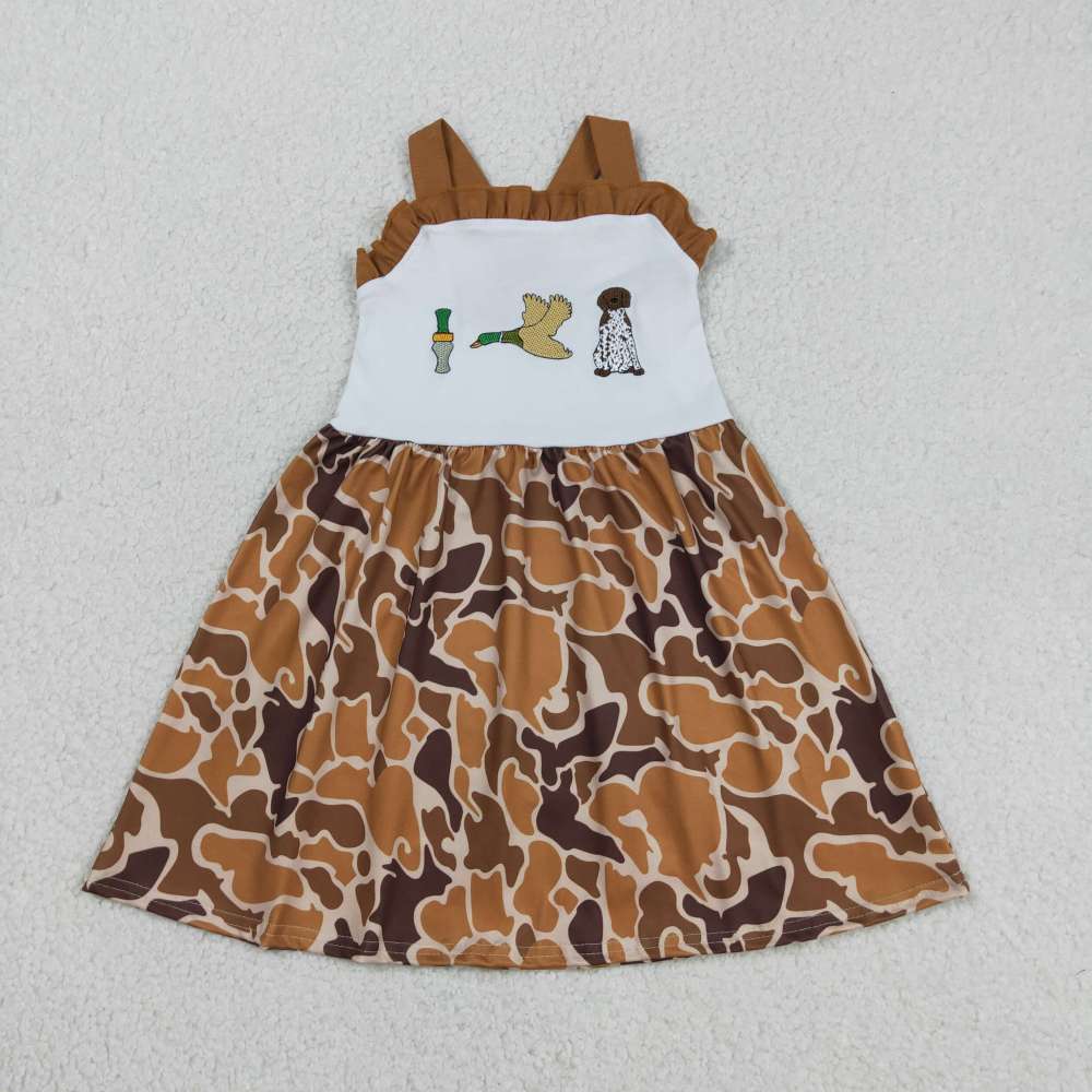 GSD1518 Brown camo duck puppy bottle  Embroidered  sleeveless dress