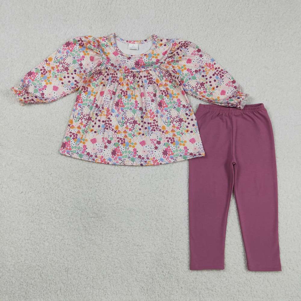 GLP1817 Purple flowers Print long sleeve girl outfits