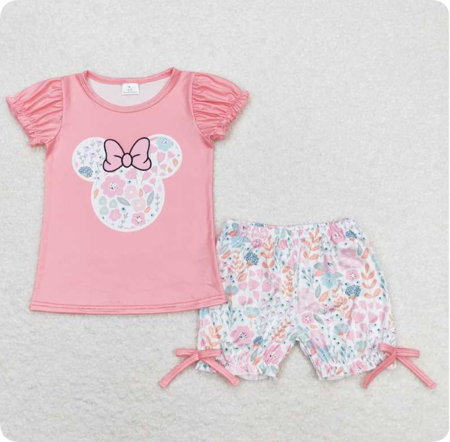 GSSO0699 Floral Pink Short-Sleeve and Shorts Set