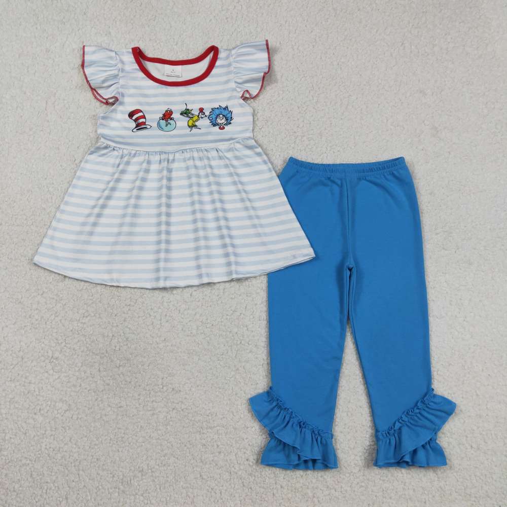 GSPO2136 Blue stripe dr suses Print sleeveless girl outfits