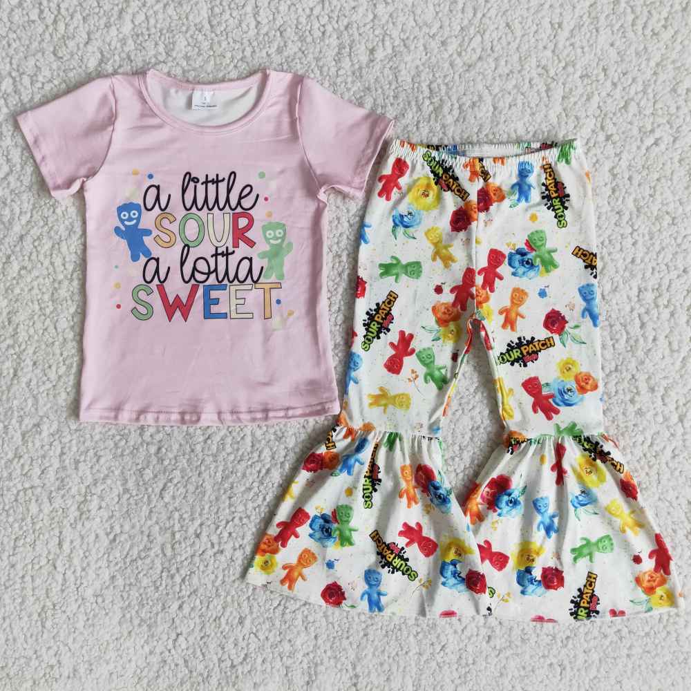 E9-11 Pink cartoon  print short sleeve summer outfits