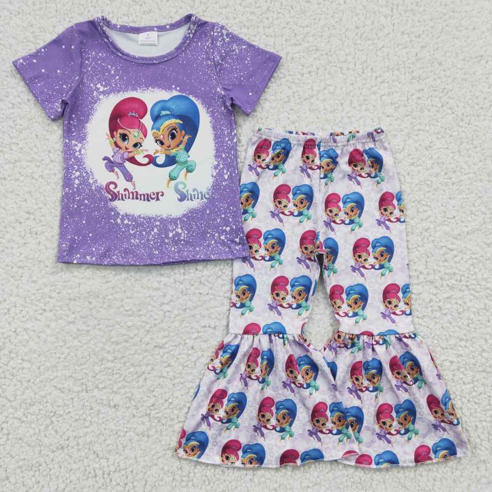 GSPO0331  purple cartoon pattern print  short sleeve summer outfits