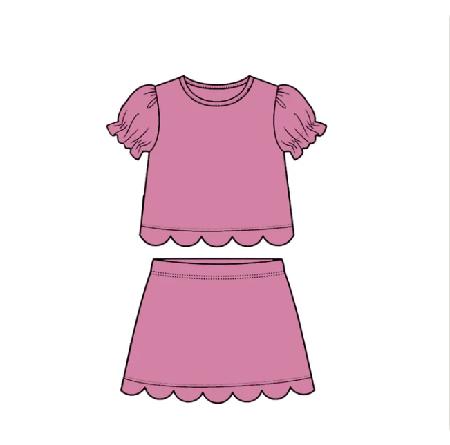 Baby Girls Pink Short Ruffle Sleeve Top Skirt Short Scallop Clothes Sets Preorder