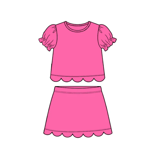 Baby Girls Rose Red Short Ruffle Sleeve Top Skirt Short Scallop Clothes Sets Preorder