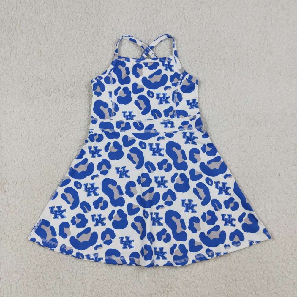 GSD3630   RTS Blue leopard UK print active girl yoga dress