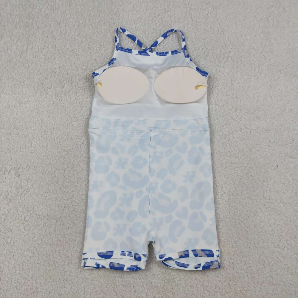 GSD3630   RTS Blue leopard UK print active girl yoga dress