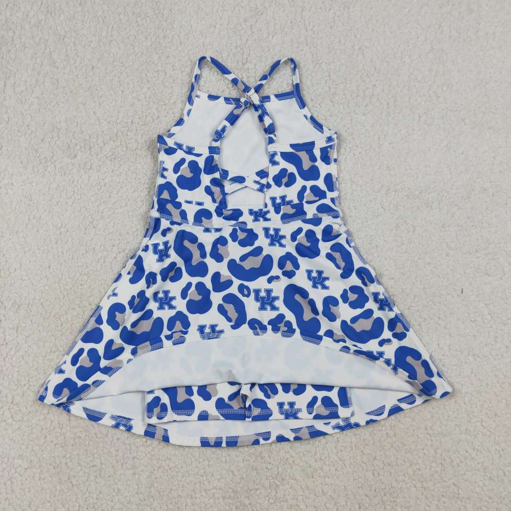 GSD3630   RTS Blue leopard UK print active girl yoga dress