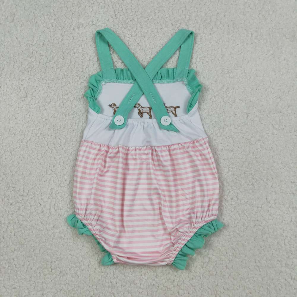 SR3802  Yellow stripe lamp embroidery boy short sleeve Romper