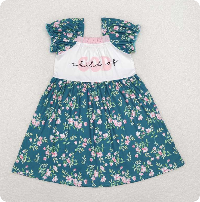 GSD1388 Child of God Floral Green Short-Sleeved Dress