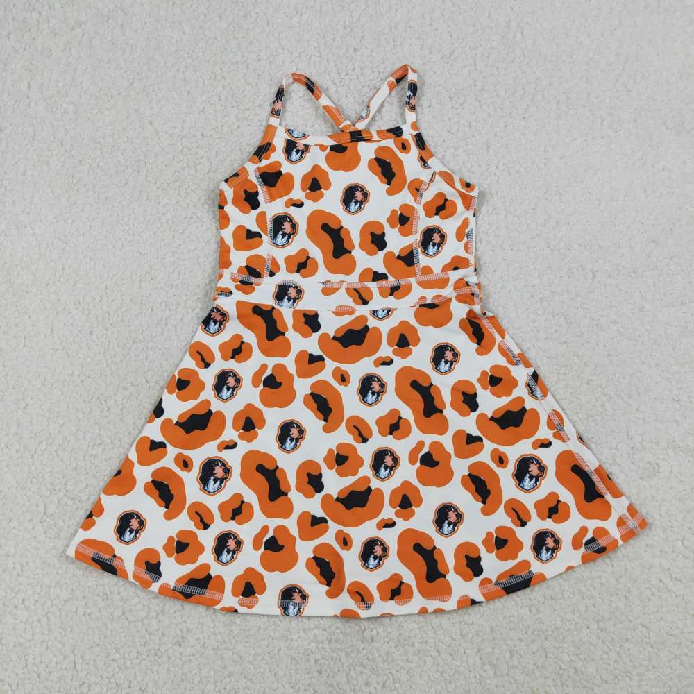GSD3634  RTS Orange team puppy  print active girl yoga dress