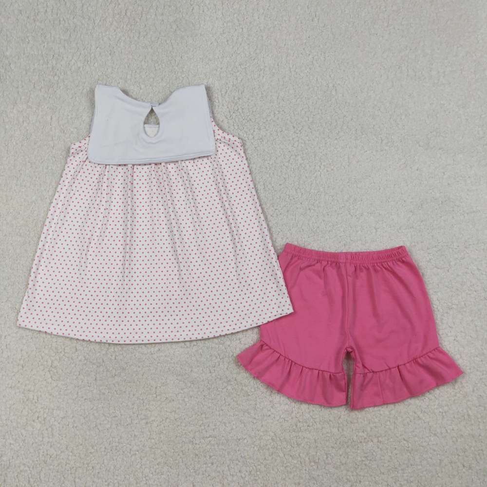 GSSO3019 RTS PINK Polka jesus lamp cross embroidery sleeveless Girl outfits