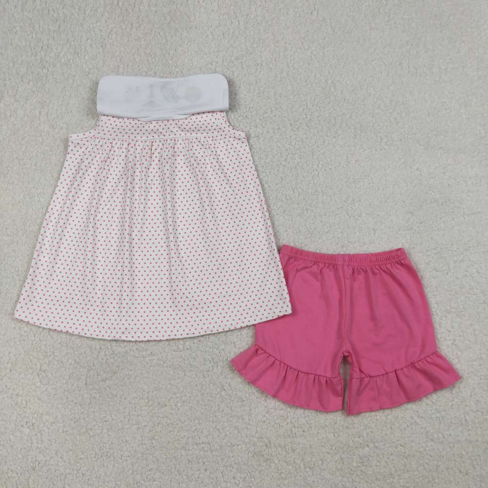 GSSO3019 RTS PINK Polka jesus lamp cross embroidery sleeveless Girl outfits