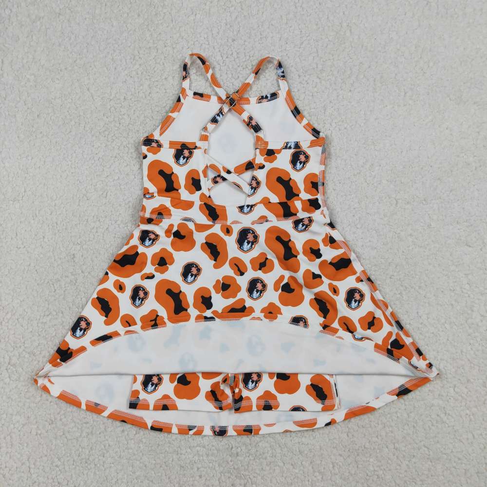 GSD3634  RTS Orange team puppy  print active girl yoga dress