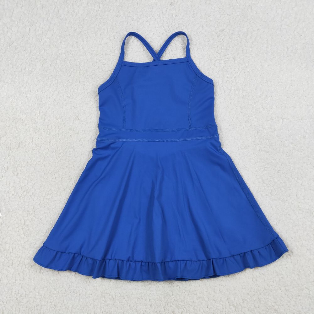 S0551  RTS Blue solid print active girl yoga dress
