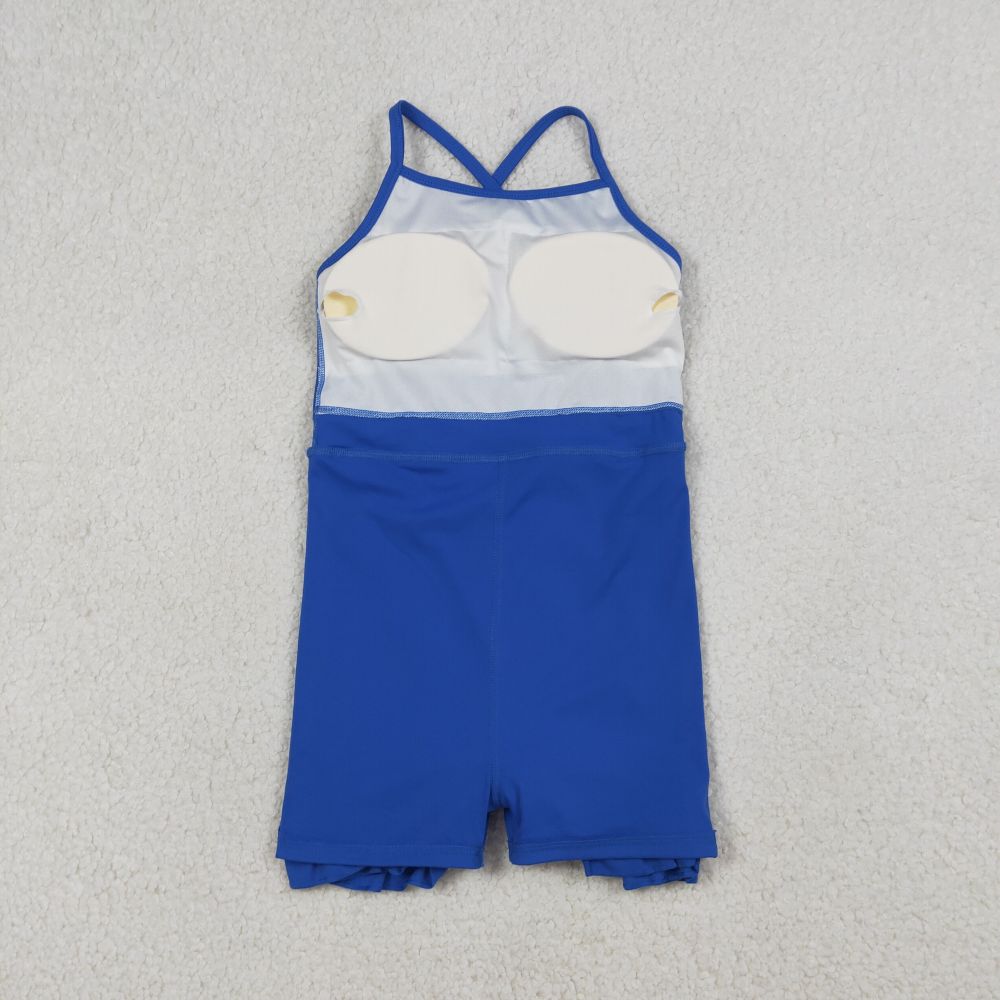 S0551  RTS Blue solid print active girl yoga dress