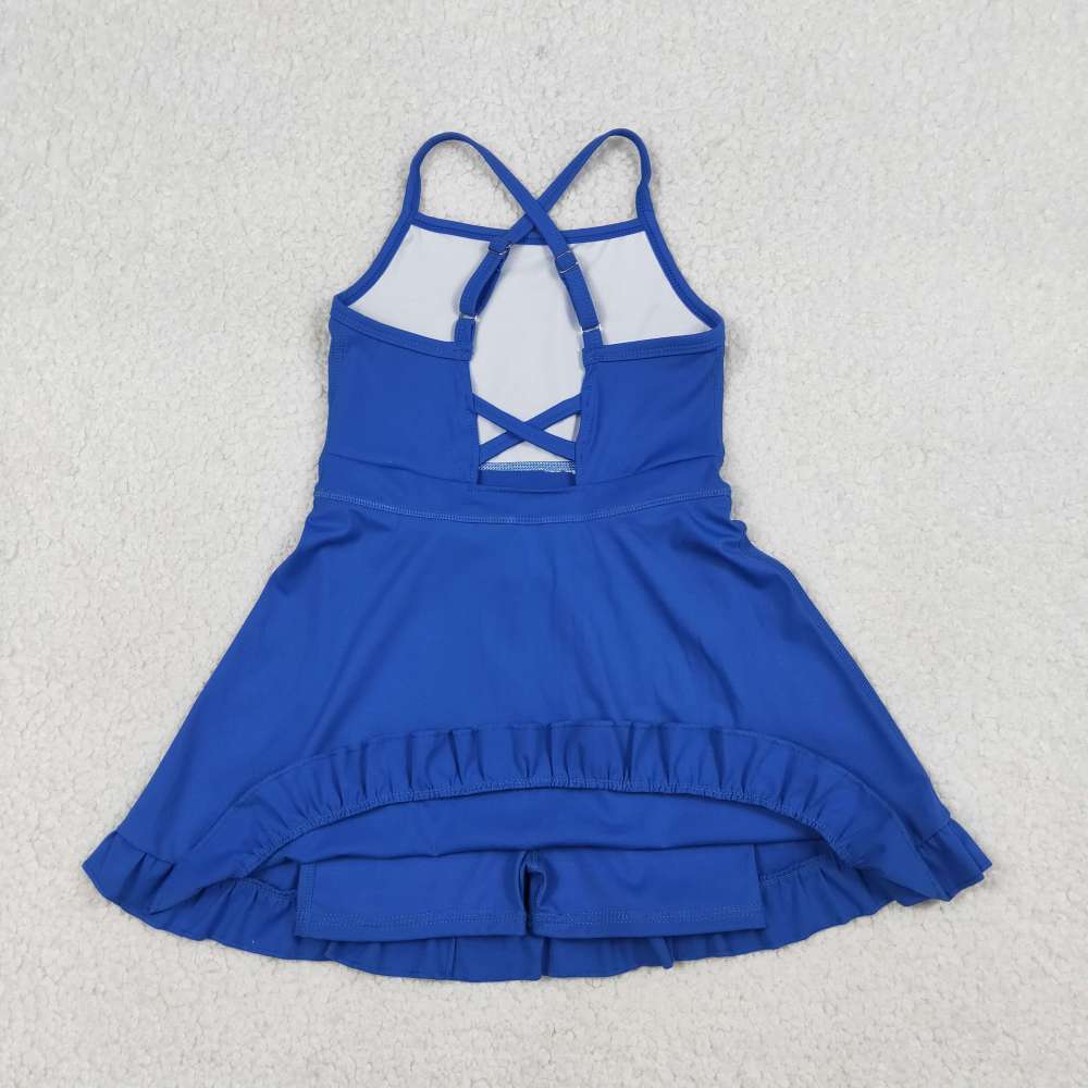 S0551  RTS Blue solid print active girl yoga dress