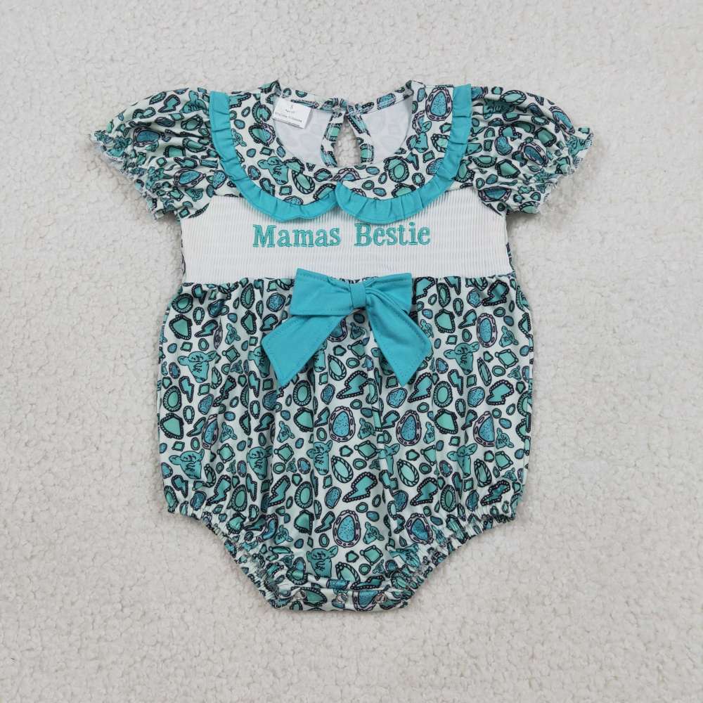SR3863  RTS Girl Flowers MAMA'S BESTIE smock ruffle sleeve baby romper