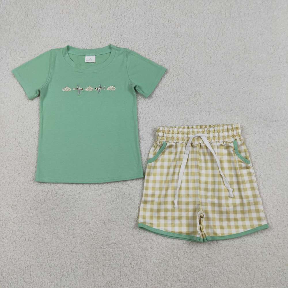 BSSO1684   RTS Plane cloudy print short sleeve boy outfits