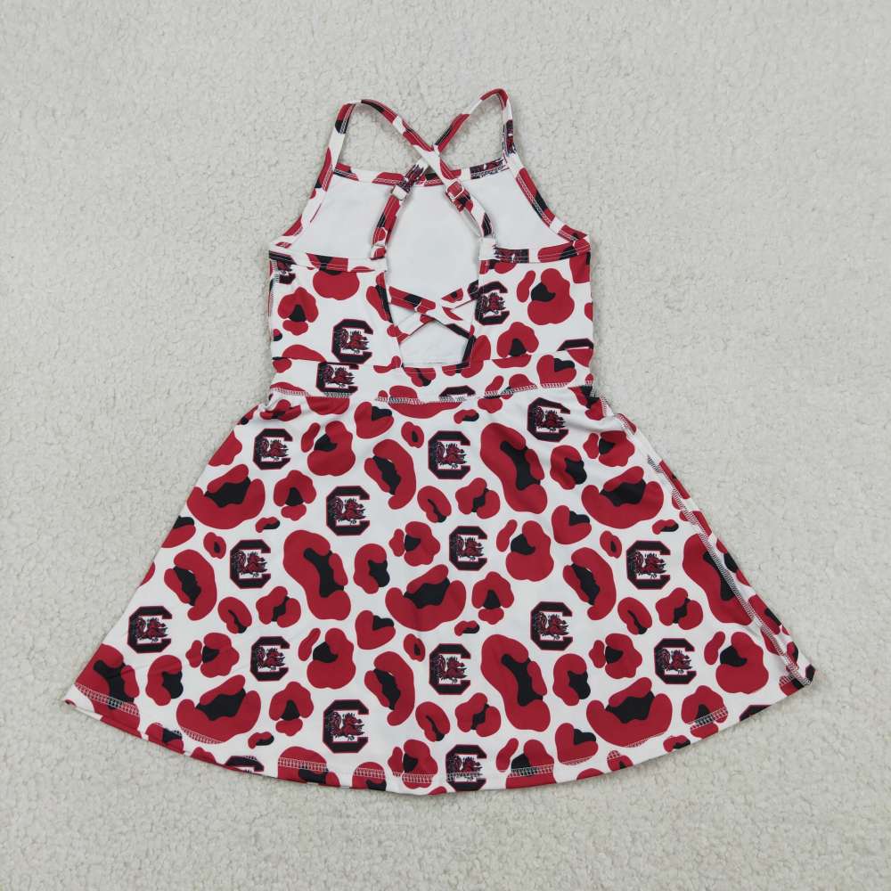 GSD3633 Black and Red Leopard Print Sleeveless Yoga team Dress