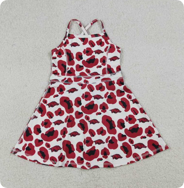 GSD3636 Black and Red Leopard Print Sleeveless White Yoga Dress
