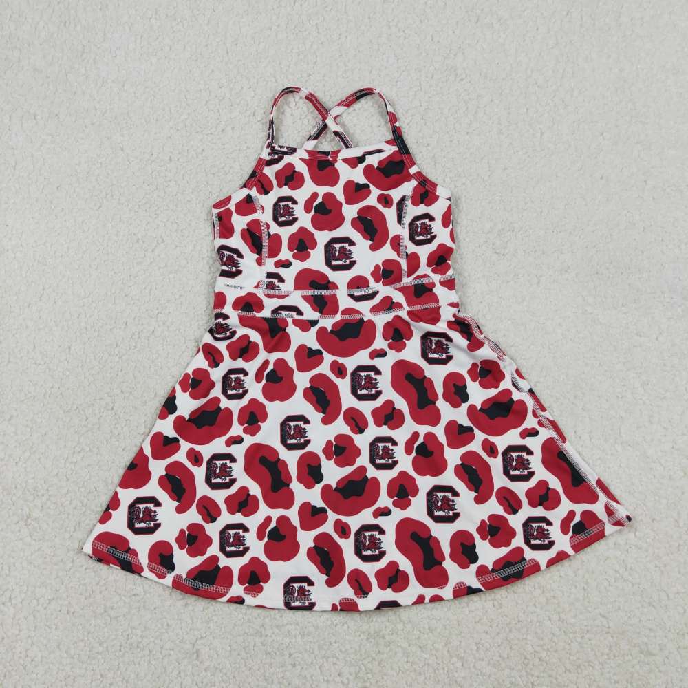 GSD3633 Black and Red Leopard Print Sleeveless Yoga team Dress