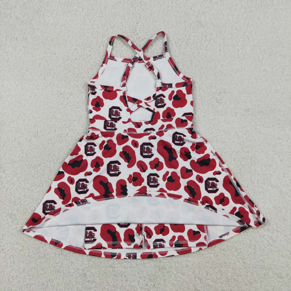 GSD3633 Black and Red Leopard Print Sleeveless Yoga team Dress