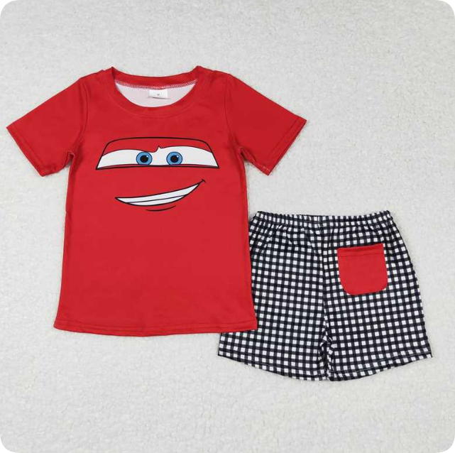 BSSO0654 Red short-sleeved plaid shorts suit