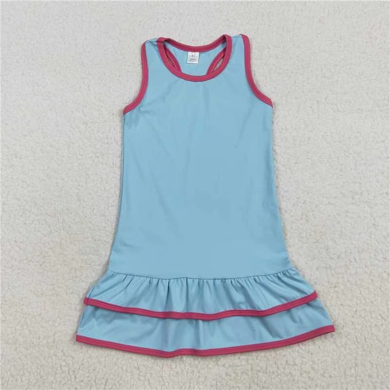 GSD2631 RTS Blue solid  print yoga dress