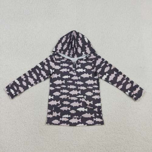 RTS BT1545  FISH Pattern hoodie long sleeve boy pullover
