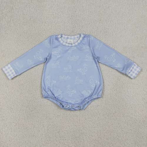 LR2969  RTS Girl Blue plaid duck long sleeve baby romper