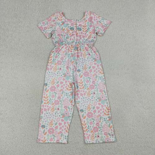 SR3987 Flowers Leaves print short sleeve baby girl  jumpsuit
